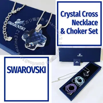 새상품급 스와로브스키 크리스탈 크로스 목걸이 초커 세트 클리어
