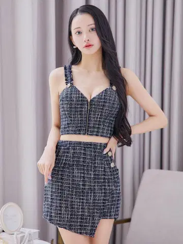 Jewels 셋업 트위드 미니 드레스/프론트 지퍼