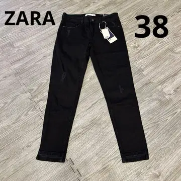 새상품 ZARA 미드 라이즈 스키니 데님 38 블랙 데미지 가공