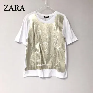 ZARA 호일 프린트 티셔츠 자라 반팔 화이트 흰색 샴페인 골드