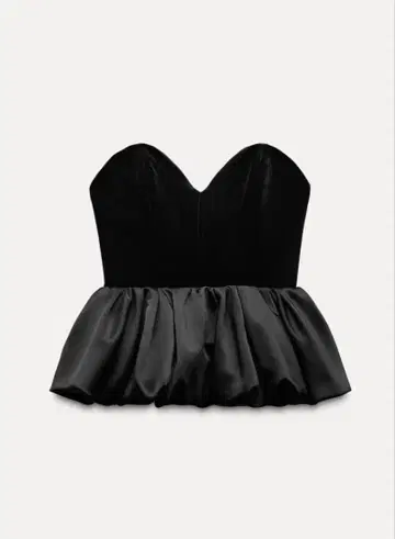ZARA 블랙 스트랩리스 뷔스티에 프릴 포함