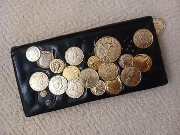 츠모리치사토 코인 디자인 장지갑 블랙 x 금