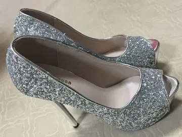 미사용 힐 실버 글리터 오픈토 하이힐 24cm