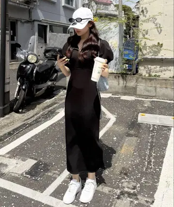 ZIP 후드 반팔 타이트 원피스