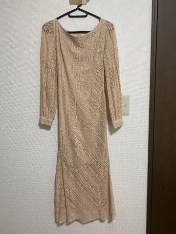 andmarry 베이지 레이스 긴팔 원피스