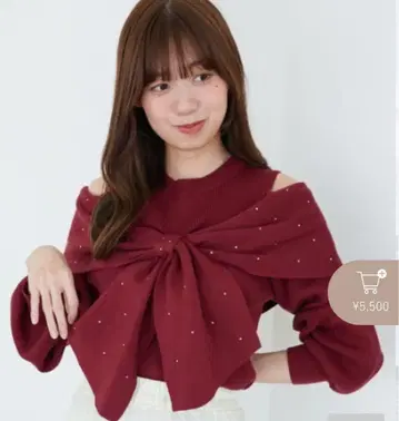 모듬 디자인 리본 니트탑 오프숄더 빨간색 리본 겨울 걸리시
