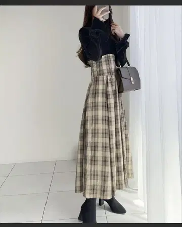 플레어 슬리브 롱 원피스