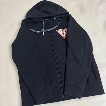 GUESS 블랙 풀 지퍼 후드티