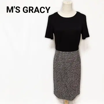 M'S GRACY 도킹 원피스 40 트위드 블랙 그레이 반팔 고급