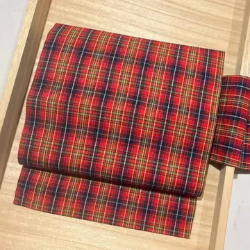 면 체크 무늬 나고야 오비 새상품급