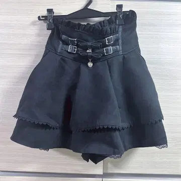 lizlisa 2단 리본 벨트 치마바지 블랙