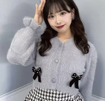 evelyn 재기 리본 라메 가디건 블루