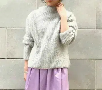 Liesse 모헤어 혼방 보틀넥 와이드 풀오버 니트 그레이 리브 편직 모
