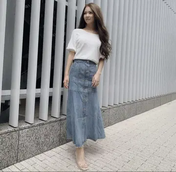 리엔다 데님 플레어 스커트 블루 라이트 블루 2종 세트 새상품