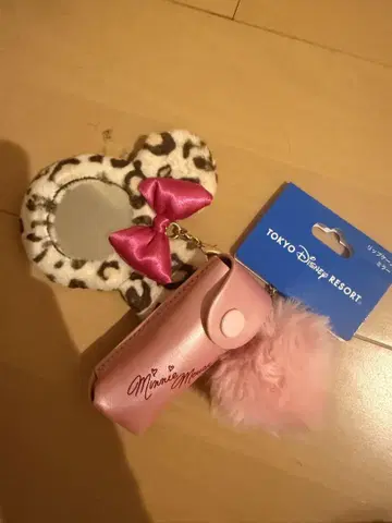 택 포함 새상품 미니 마우스 립 케이스 거울 포함 레오파드 무늬 핑크