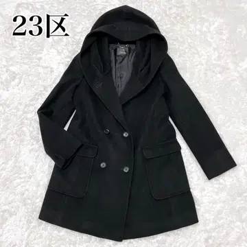 23구 캐시미어 울 롱 코트 더블 버튼 후드 블랙