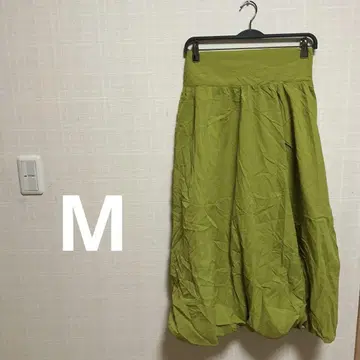 벌룬 스커트 M 셔링 롱 기장 라임 그린 개성파 구제 의류