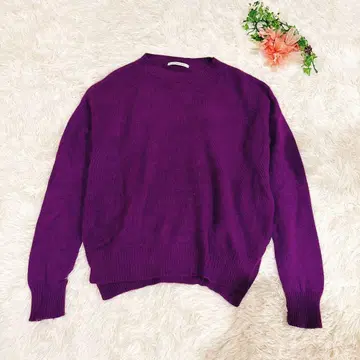 차오패닉 긴팔 니트 라쿤 사이드 슬릿 풀오버 보라색 퍼플