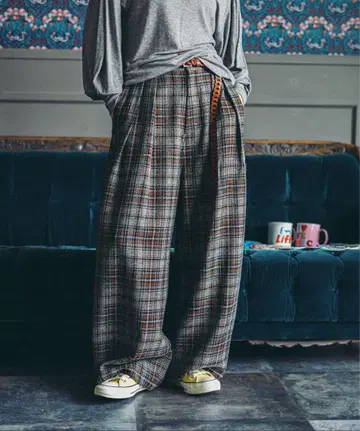 MODERN ORNAMENT 체크 무늬 와이드 팬츠