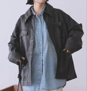 블랙 가죽 오버 사이즈 자켓