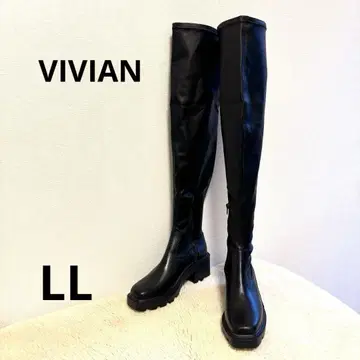 VIVIAN 블랙 니하이 부츠 사이드 지퍼 통굽