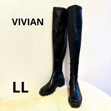 VIVIAN 블랙 니하이 부츠 사이드 지퍼 통굽