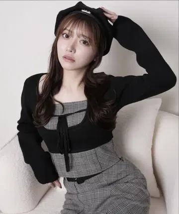 립 서비스 코르셋 체크 상의 블랙