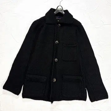 45R 니트 카우친 가디건 로우 게이지 울 R 자수 블랙