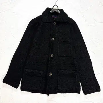 45R 니트 카우친 가디건 로우 게이지 울 R 자수 블랙