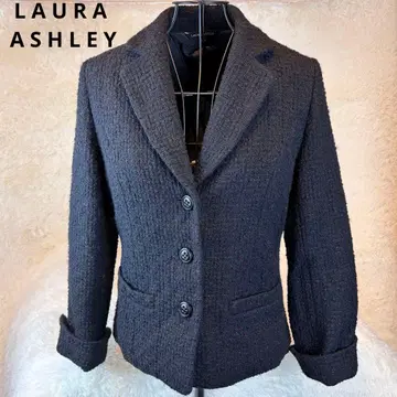 LAURA ASHLEY M 블랙 트위드 테일러드 자켓 소매 접기 가능 울