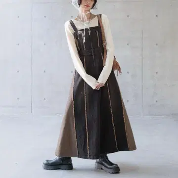 페이지 보이 절개 데님 원피스