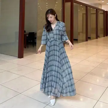 코코딜 체크 프린트 플리츠 원피스