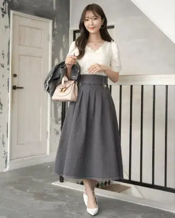 턱 데님 프린지 스커트 le reve vaniller