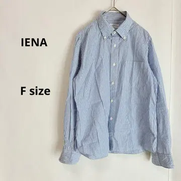 IENA 이에나 버튼 다운 셔츠 F 스트라이프 긴팔 블루 면 100%