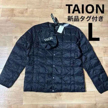 택 포함 새상품 타이온 TAION 크루넥 다운 자켓 L 블랙 수납 주머니