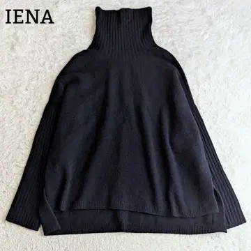 고품질 IENA 울 캐시미어 와이드 터틀넥 풀오버 최근 블랙 F