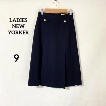 여성용 뉴요커 플레어 스커트 9 네이비 모 100% 골드 버튼