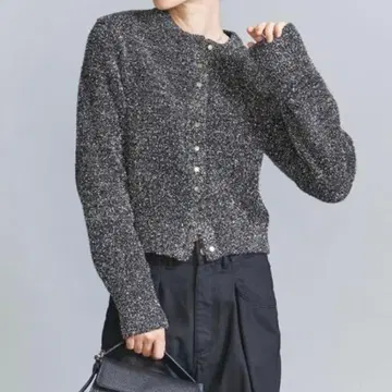 BEAUTY&YOUTH 라메 크루넥 숏 가디건 실버