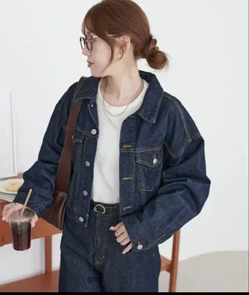 Discoat 데님 오버 사이즈 자켓, 숏