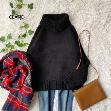 CLANE 터틀넥 니트 블랙 38 울 혼방