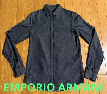 새상품급 EMPORIO ARMANI 다크 블루 데님 셔츠 슬림 핏