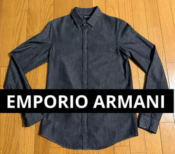 새상품급 EMPORIO ARMANI 다크 블루 데님 셔츠 슬림 핏