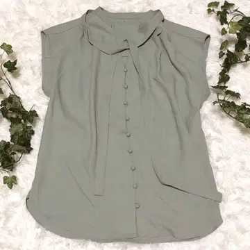 ROPE 탁한 그린 보타이 블라우스 38 프렌치 소매 고급