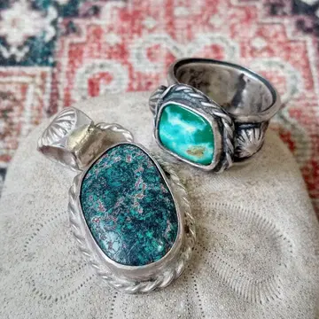 터콰이즈 실버 925 반지 펜던트 럭키 백 세트