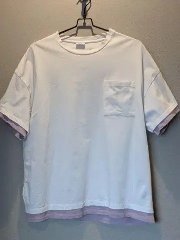 Champion 포켓 부착 T셔츠 화이트/퍼플