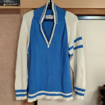 BURDEN Knitting Mills 니트 스웨터 M 파랑/화이트