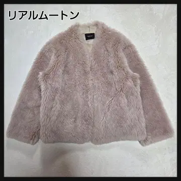 [ 새상품급 ] WARM LILY 리얼 무스탕 자켓 노카라 핑크 베이지