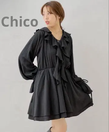 Chico 프릴 디자인 미니 원피스 블랙