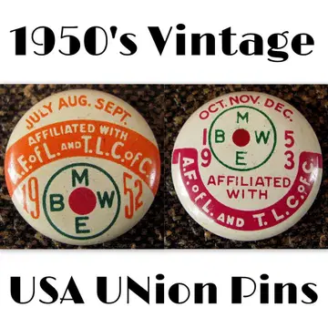 핀 배지 2개 1952년 & 1953년 USA UNION 빈티지