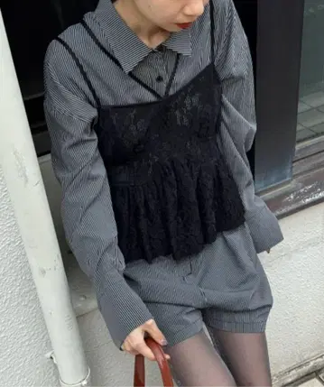 ameri 스트라이프 셔츠 로퍼 블랙